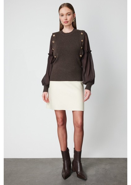 Balon Kol Süs Düğmeli Triko Kazak 60416