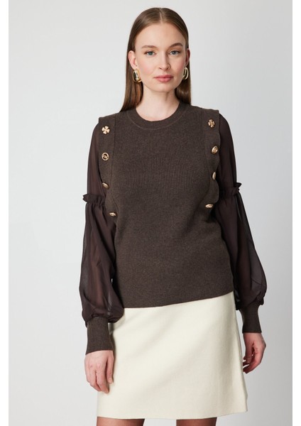 Balon Kol Süs Düğmeli Triko Kazak 60416 fiyatları