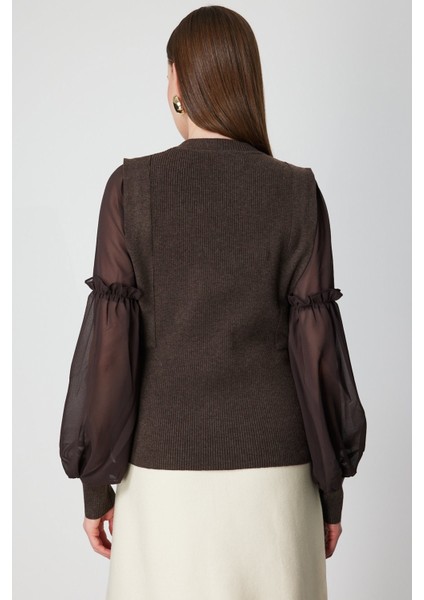 Balon Kol Süs Düğmeli Triko Kazak 60416 fırsatları