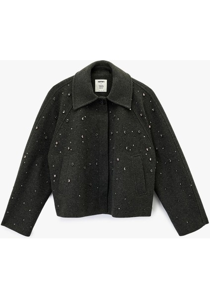 Kadın Koton x Melis Ağazat - Uzun Kollu Cepli Düğmeli Taşlı Kaşe Ceket 6WAK20406EW