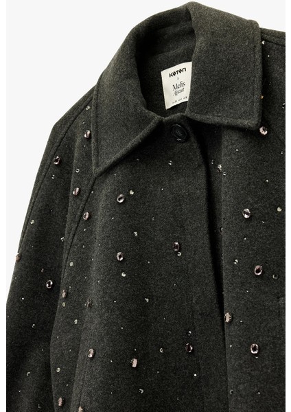 Kadın Koton x Melis Ağazat - Uzun Kollu Cepli Düğmeli Taşlı Kaşe Ceket 6WAK20406EW fiyatları