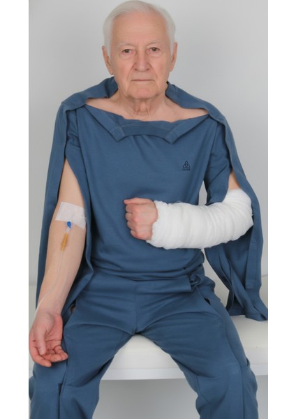 Adaptif Uzun Kollu Denim Mavi Kırık Kol - Ortopedi Tedavi Kıyafeti