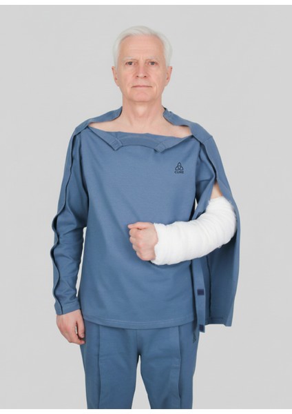 Adaptif Uzun Kollu Denim Mavi Kırık Kol - Ortopedi Tedavi Kıyafeti fırsatları