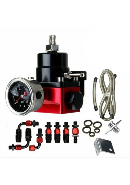 Siyah-Kırmızı Ayarlanabilir Yakıt Basınç Regülatörü Kiti Yağ 0-100PSI Göstergesi (Yurt Dışından) fırsatları