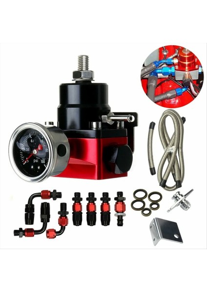 Siyah-Kırmızı Ayarlanabilir Yakıt Basınç Regülatörü Kiti Yağ 0-100PSI Göstergesi (Yurt Dışından) indirimleri