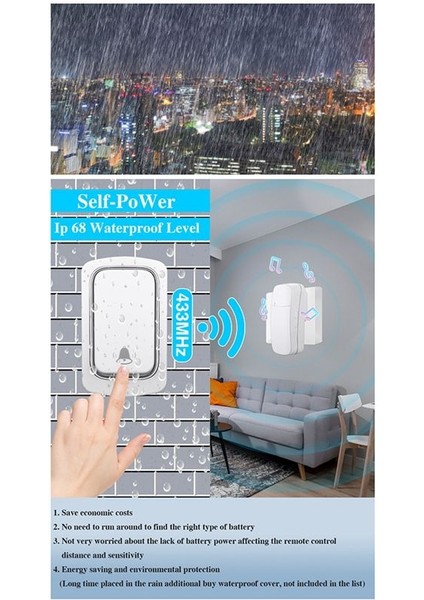 Kablosuz Kapı Zil Pilleri Su Geçirmez Dış Mekan Kinetik Çan Kendi Powered Düğmesi Köpek Kapı Zil Yüzüğü Çamurlar Ab Fiş (Yurt Dışından) fiyatları