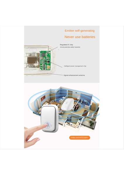 Açık Kablosuz Kapı Zili Su Geçirmez Ev Chime Kiti Uzaktan Ev Bahçesi Self Enerji Üretimi Kapı Zili E Fiş (Yurt Dışından)