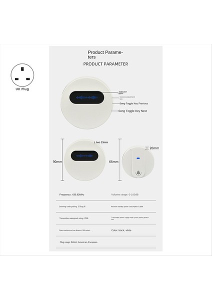 Ingiltere Fiş Kablosuz Kapı Zili Su Geçirmez Akıllı Kapı Zili IP68 Ev Kapı Zili Akıllı 58 Şarkılar 4 Seviyeli Hacim Kontrolü (Yurt Dışından) fırsatları