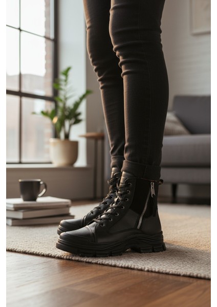 Conpax 5428 Siyah Kadın Fermuarlı & Bağcıklı Bot fırsatları