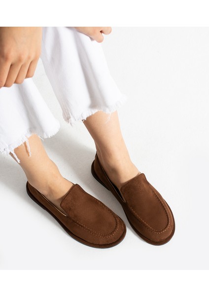 Konforlu Kadın Süet Mokasen Ayakkabı Loafer