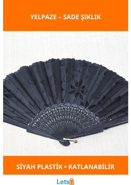 Katlanabilir Hafif Plastik Siyah Yelpaze Zarif Aksesuar