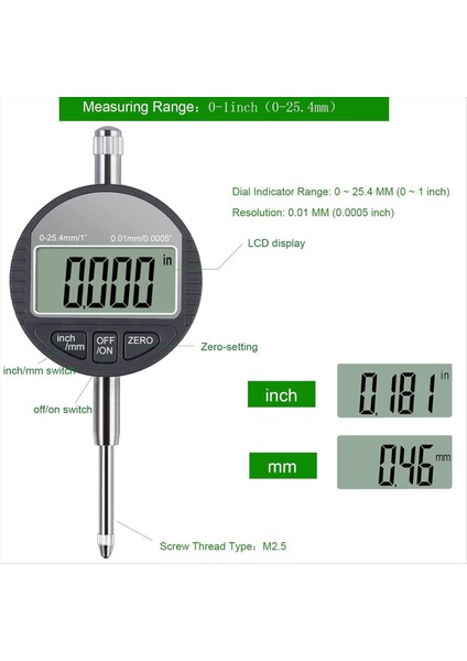 Dtı Dijital Kadran Göstergesi 0,001 mm Çözünürlük, 0-12,7 Mm/0-0,5 Inç (Yurt Dışından) modelleri