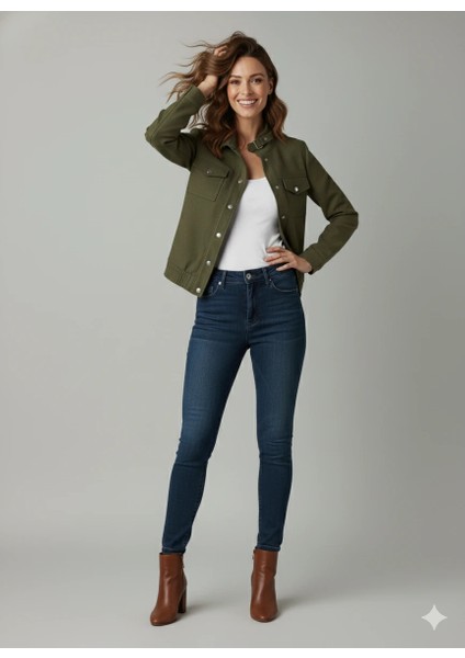 Kadın Taba Zarif Kısa Ceket Toka Detaylı Dik Yaka Cepli Süet/kaşe Baharlık Ceket fiyatları