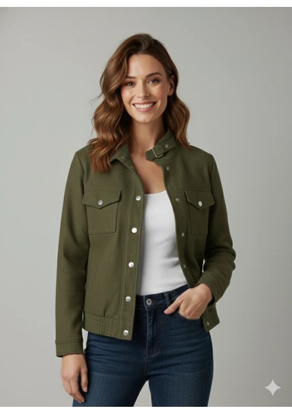 Kadın Taba Zarif Kısa Ceket Toka Detaylı Dik Yaka Cepli Süet/kaşe Baharlık Ceket fırsatları