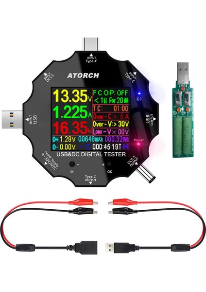 USB C Test Cihazı, 3'ü 1 Arada Tip C Dc5.5 USB Test Cihazı Renkli Ekran IPS Dijital (Yurt Dışından)