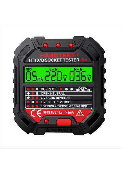 Habotest HT107 Pro Soket Test Cihazı Voltaj Test Soketi Abd Fişi (Yurt Dışından)