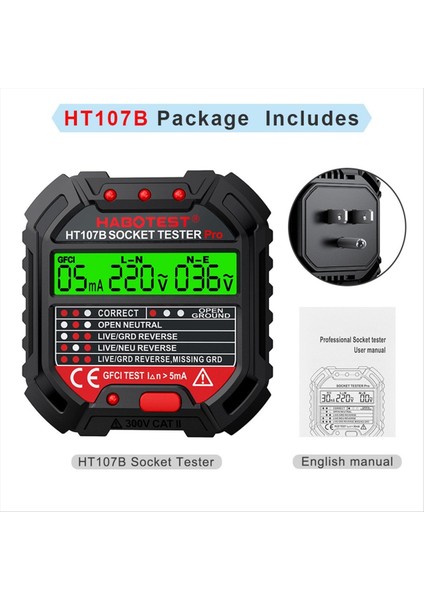 Habotest HT107 Pro Soket Test Cihazı Voltaj Test Soketi Abd Fişi (Yurt Dışından) indirimleri