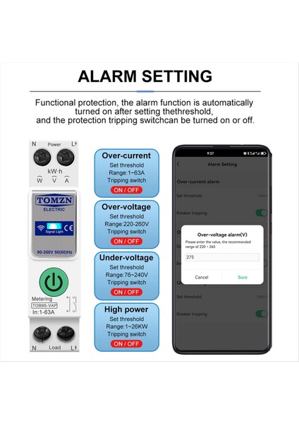 Tomzn TOB9S-VAP Tuya Smartlife 63A 1p+N Wıfı Akıllı Enerji Ölçer (Yurt Dışından) modelleri
