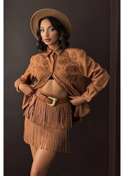 Kadın Siyah Püsküllü Mini Etek Katmanlı Saçaklı Süet/scuba Kumaş Abiye Party Eteği fırsatları