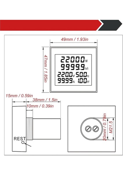 Enerji Ölçer, Ac 50-300V 100A Mini Güç Monitörü 6'sı 1 Arada (Yurt Dışından) fiyatları