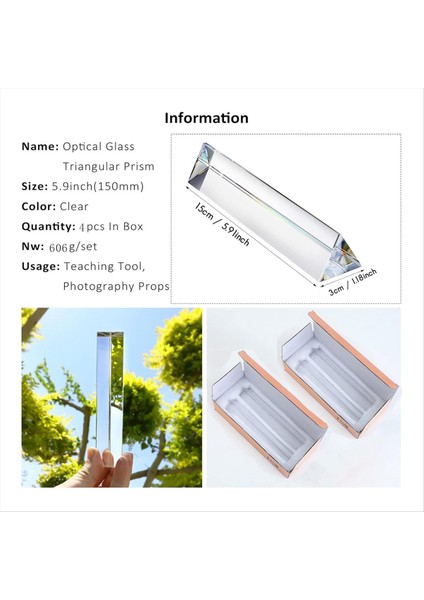 4 Adet 6 Inç Şeffaf Optik Lens Camı Üçgen Prizma (Yurt Dışından) fiyatları