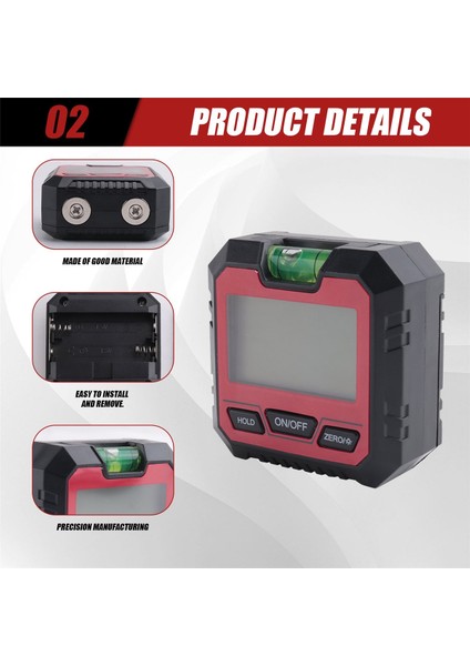 Hassas Dijital Eğim Ölçer Elektron Gonyometreleri Manyetik-Kırmızı (Yurt Dışından) indirimleri