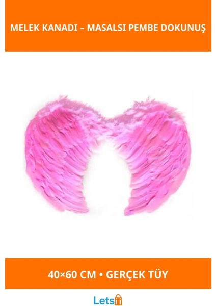 Pembe Gerçek Tüylü Melek Kanadı Kostümü Küçük