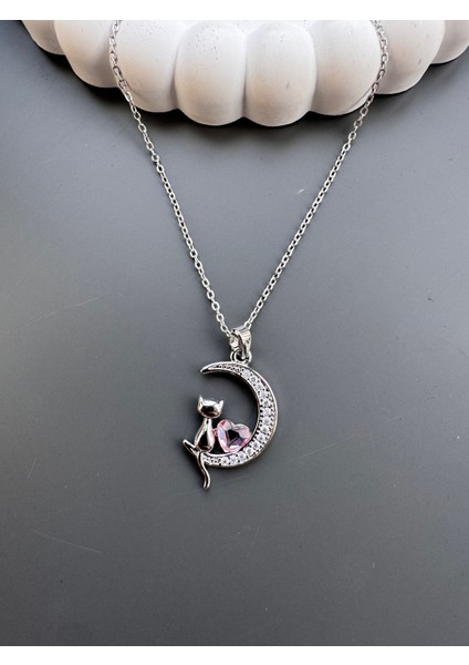 Pembe Kedili Çelik Kolye