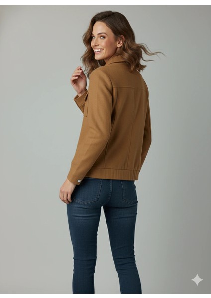 Kadın Taba Zarif Kısa Ceket Toka Detaylı Dik Yaka Cepli Süet/kaşe Baharlık Ceket fiyatları