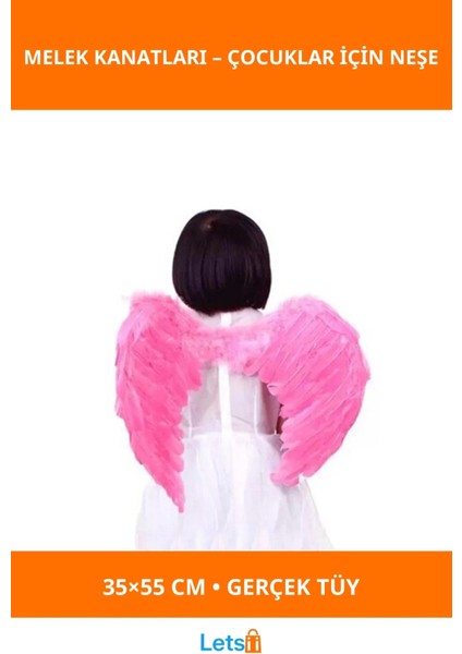 Pembe Gerçek Tüy Melek Kanatları 35X55 cm Küçük