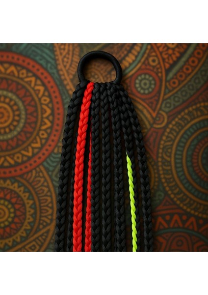 Siyah Kırmızı Neon Örgü Tokası-Siyah Örgülü Saç Tokası-Çoklu Örgülü Saç Tokası-