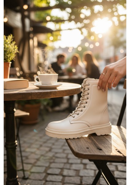 Zarif Bej Fermuarlı & Bağcıklı Kauçuk Taban Kadın Bot fırsatları