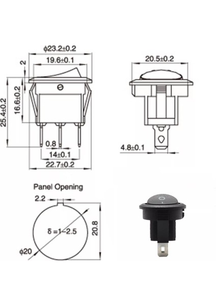 MR-133 20MM Yuvarlak Işıksız Anahtar On-Off 2 Bacaklı Siyah fırsatları