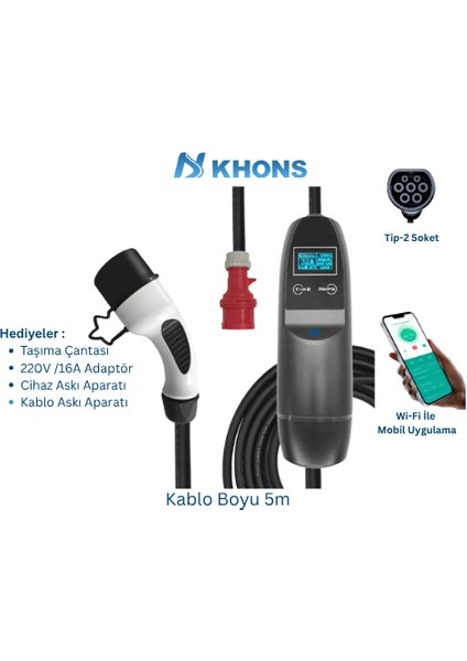 Taşınabilir Elektrikli Araç Şarj Cihazı 22Kw