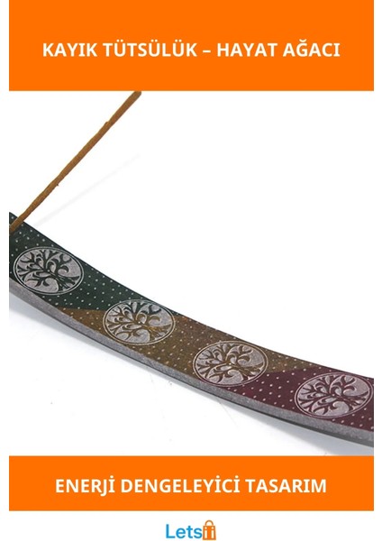 Doğal Obsidian Taşı Hayat Ağacı Tasarımlı Kayık Tütsülük