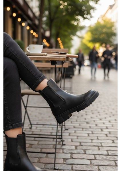 Zarif Siyah Lastikli Kauçuk Taban Kadın Bot fiyatları