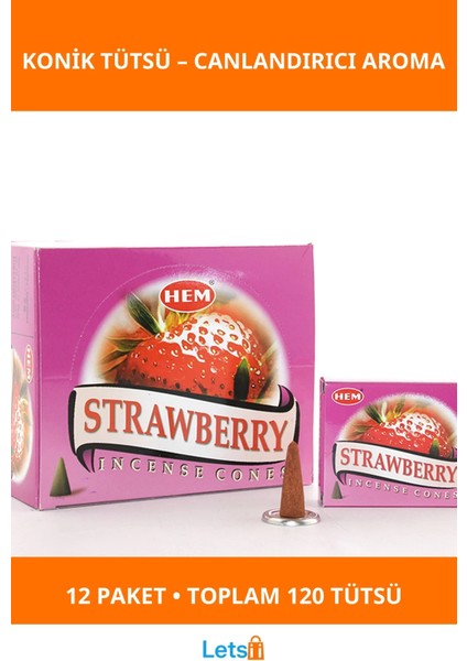Çilek Aromalı Konik Tütsü 1 Kutuda 12 Paket 120 Adet