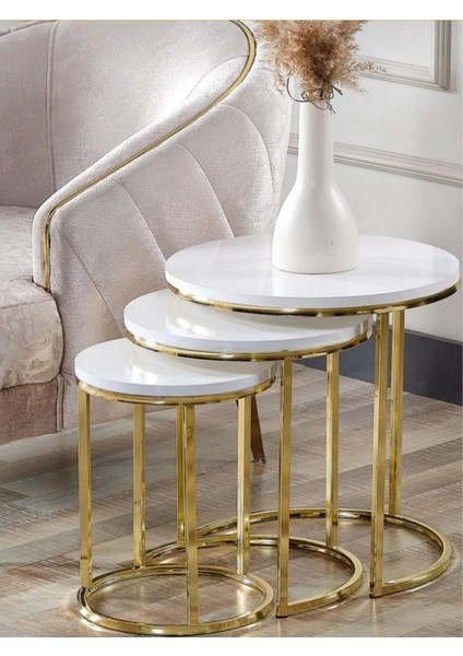 C Zigon Gold Sehpa Gold+Beyaz Ahşap