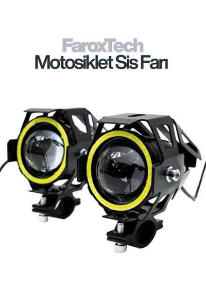 Motosiklet Sis Farı – Lensli Projeksiyon Led, Halo Halkalı, Suya Dayanıklı, Evrensel Kelepçe