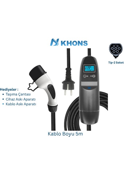 Taşınabilir Elektrikli Araç Şarj Cihazı 3,5Kw