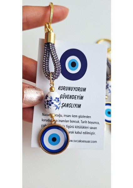 Hediyelik Mor Zirkon Taşlı ve Nazar Boncukluanahtarlık - 12 cm