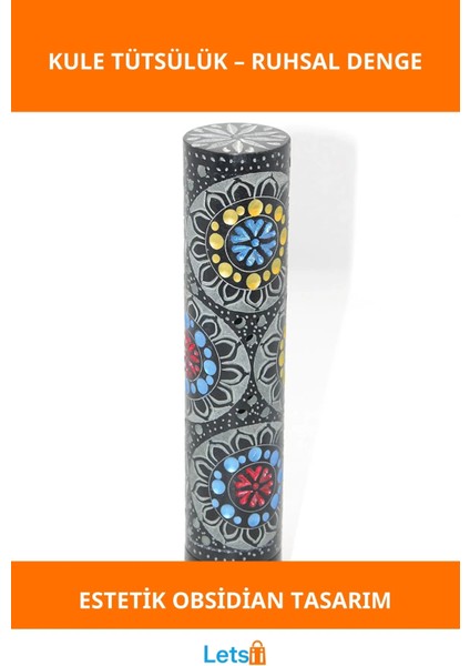 Doğal Obsidian Taşı Işlemeli Kule Tütsülük