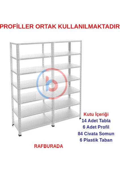 7 Katlı Duble Galvaniz Çelik Raf - Depo, Arşiv, Kiler, Dosya, Market Rafı - 20x60 cm-200 cm-0.70 mm fırsatları