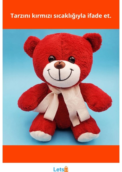 Kırmızı Peluş Atkılı Şık Oyuncak Ayıcık 25 cm fiyatları