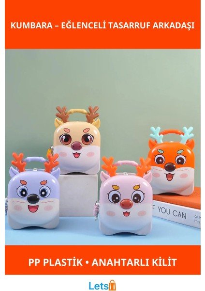 Sevimli Geyik Kumbara Eğlenceli Tasarruf Arkadaşı Pembe Pp Plastik