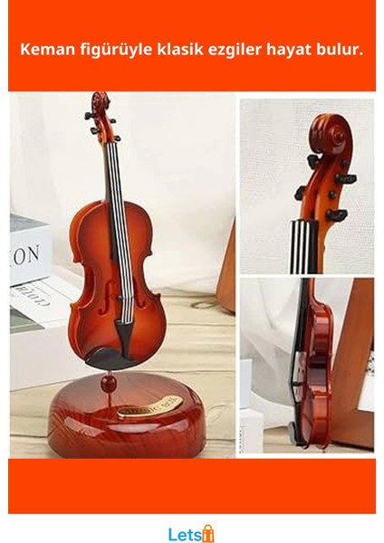 Ahşap Görünümlü Müzik Kutusu Hareketli Keman Şeklinde Für Elise Melodili fiyatları