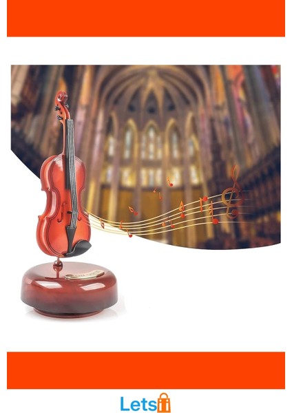 Ahşap Görünümlü Müzik Kutusu Hareketli Keman Şeklinde Für Elise Melodili fırsatları