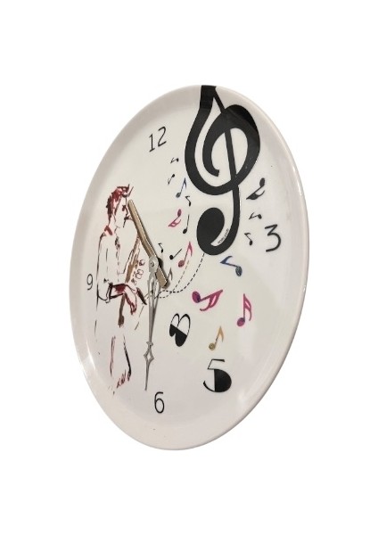 Müzik Notları ve Saksafon Çalan Adam Resimli Porselen Duvar Saati modelleri