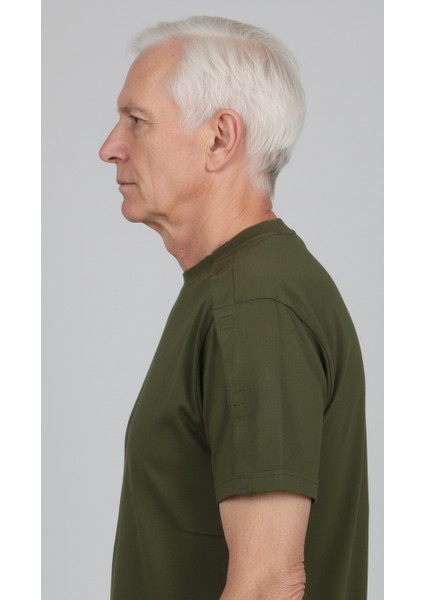 Adaptif Kısa Kollu Haki Kırık Kol - Ortopedi Tedavi Kıyafeti