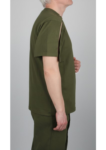 Adaptif Kısa Kollu Haki Kırık Kol - Ortopedi Tedavi Kıyafeti